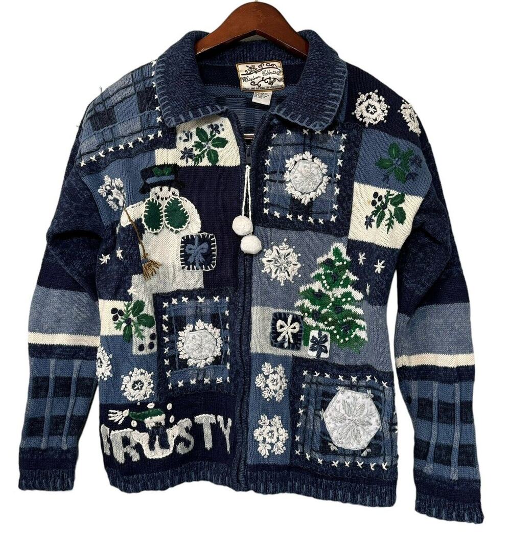 Vintage Heirloom Collectibles Frosty The Snowman Sweater Cardigan Christmas
